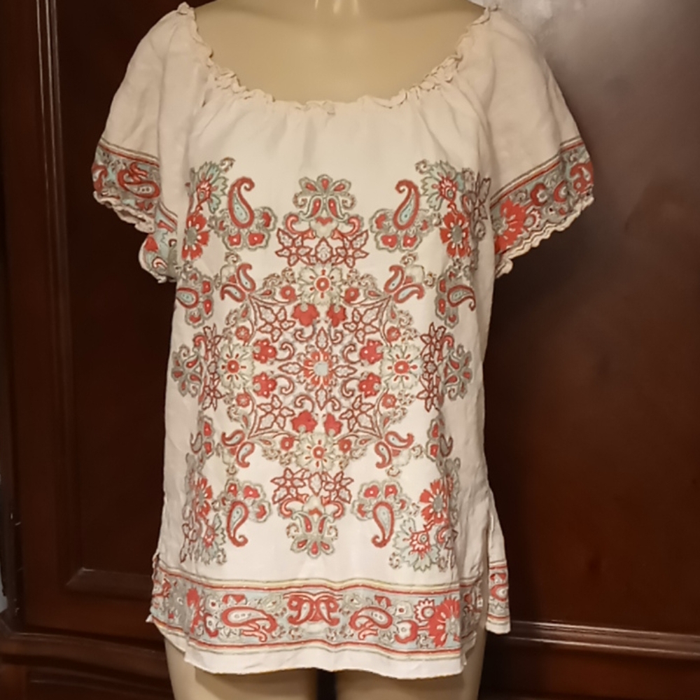 Paisley Print Peasant Top